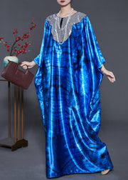 Women Blue Sequins Tie Dye Silk Holiday Dress Summer