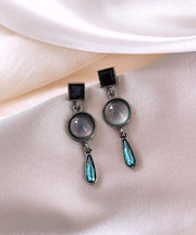 Women Blue Sterling Silver Alloy Crystal Water Drop Drop Earrings