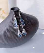 Women Blue Sterling Silver Cloisonne Enamel Phoenix Drop Earrings