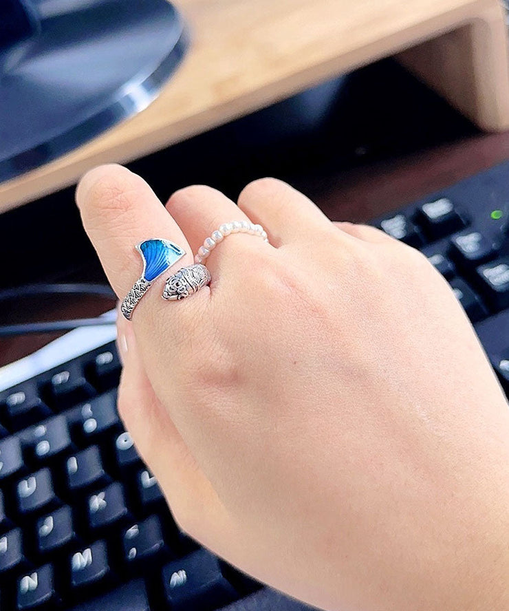 Women Blue Sterling Silver Enamel Rings