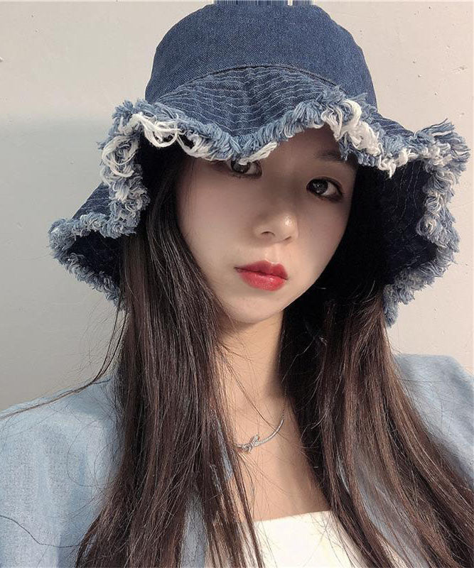 Women Blue Tassel Denim Holiday Bucket Hat