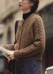 Women Brown Button  Warm Knit Coats Fall