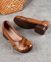 Women Brown Cowhide Leather Splicing Flat Shoes