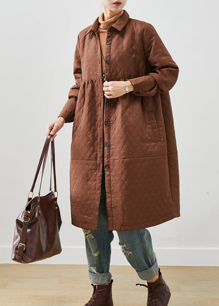 Women Brown Oversized Fine Cotton Filled Winter Coats