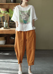 Women Caramel High Waist Solid Color Linen Harem Pants Summer