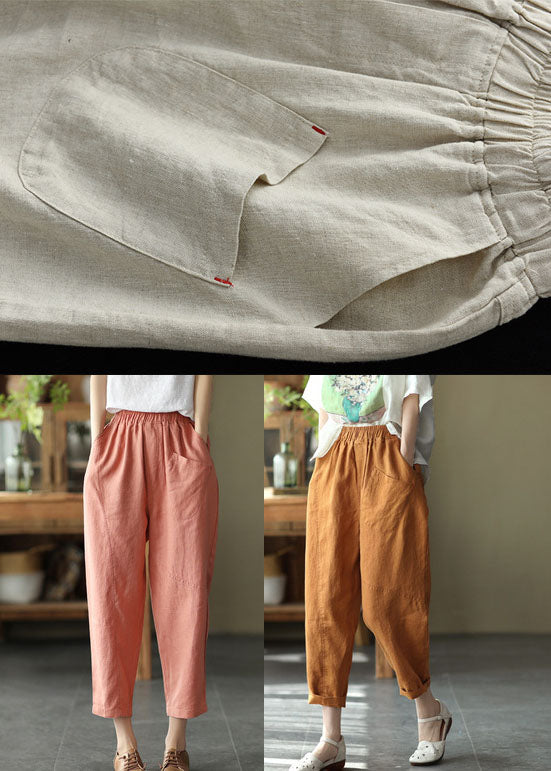 Women Caramel High Waist Solid Color Linen Harem Pants Summer