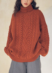 Women Caramel Turtleneck  Cable Knit Sweaters Top Fall