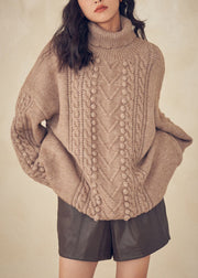 Women Caramel Turtleneck  Cable Knit Sweaters Top Fall