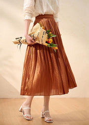 Women Caramel Wrinkled Patchwork Silk Skirts Summer