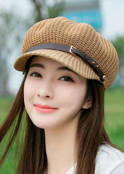 Women Casual Khaki Patchwork Beret Hat