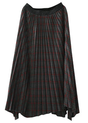 Women Chocolate Elastic Waist Asymmetrical Design Plaid Cotton Skirt Fall