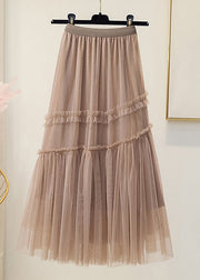 Women Coffee Bow High Waist Tulle Skirt Spring