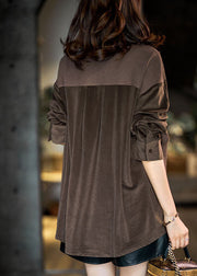 Women Chocolate Peter Pan Collar Knit Patchwork Fake Two Piece Shirts