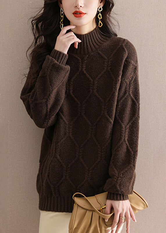 Women Coffee Turtleneck Cotton Knit Sweaters Winter