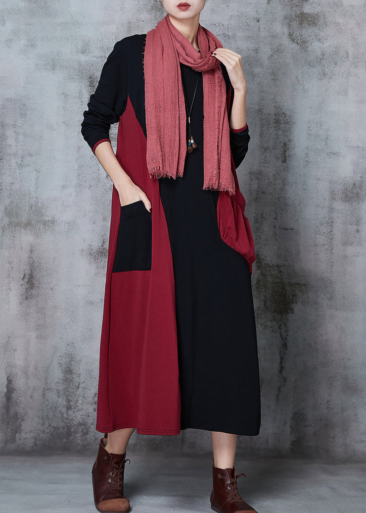 Women Colorblock Asymmetrical Patchwork Cotton Robe Dresses Spring