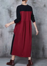 Women Colorblock Asymmetrical Patchwork Cotton Robe Dresses Spring