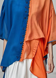 Women Colorblock O-Neck Asymmetrical Patchwork Cotton Top Summer