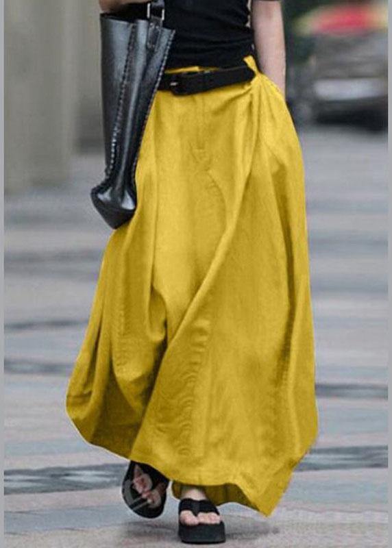 Women Cotton High Elastic Waist Side Pocket Zipper Solid Casual Skirts - bagstylebliss