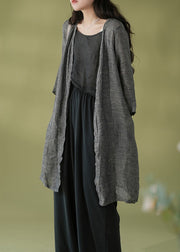 Women Dark Gray V Neck Button Patchwork Cotton Cardigans Fall