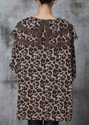 Women Double-layer Leopard Print Chiffon Blouse Top Spring