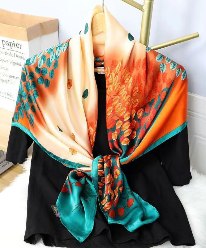 Women Elegant Colorblock Print Silk Scarf