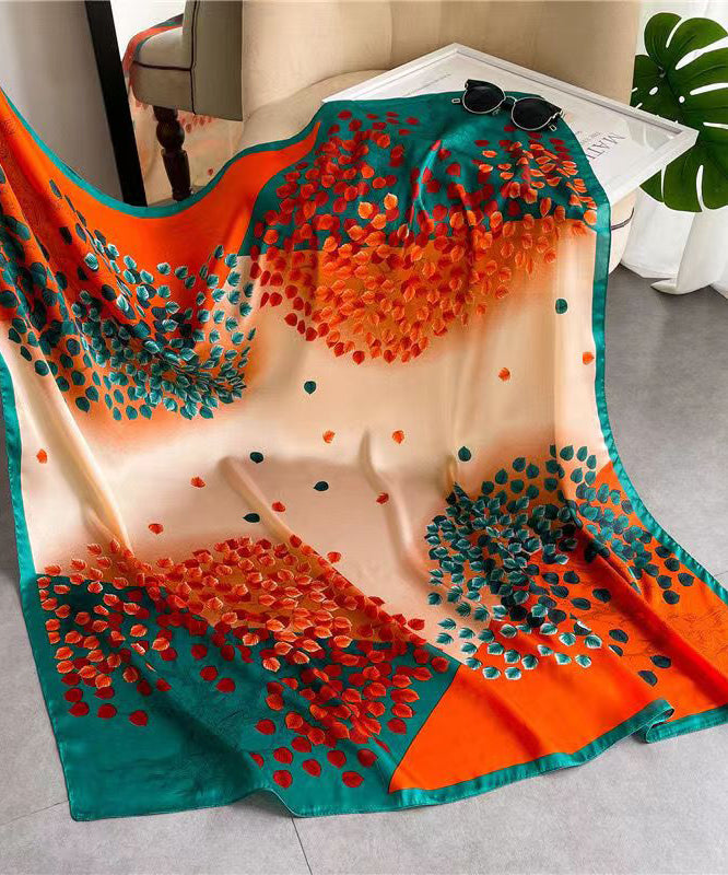 Women Elegant Colorblock Print Silk Scarf