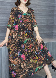 Women Floral V Neck Patchwork Chiffon Dresses Summer