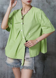 Women Fruit Green Asymmetrical Design Cotton Shirt Tops Summer