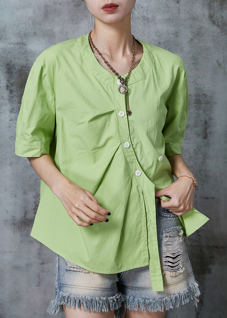 Women Fruit Green Asymmetrical Design Cotton Shirt Tops Summer