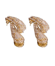 Women Gold Copper Overgild Zircon Leaves Hoop Earrings