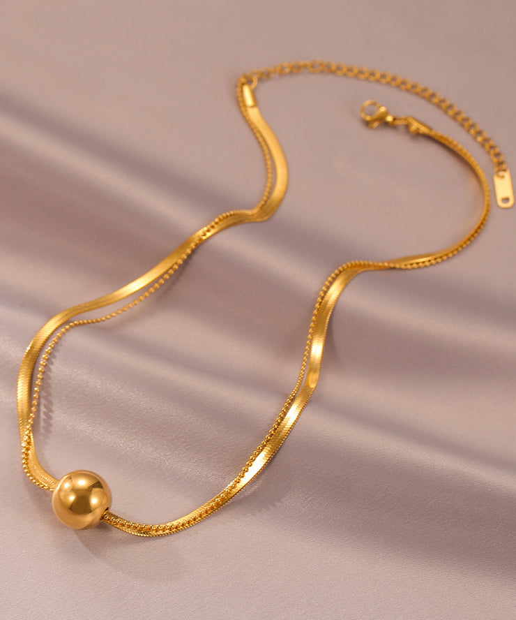 Women Gold Stainless Steel Ball Pendant Necklace