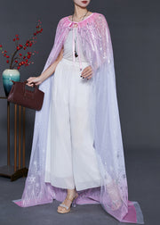 Women Gradient Pink Oversized Silk Holiday Cloak Summer