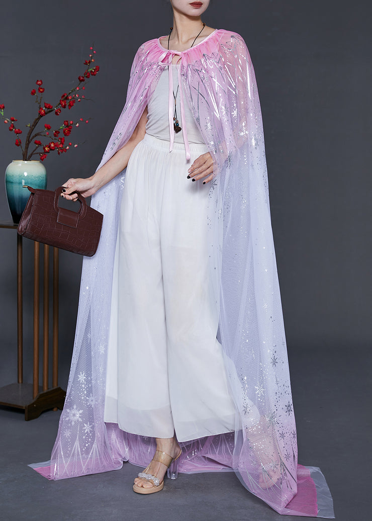 Women Gradient Pink Oversized Silk Holiday Cloak Summer