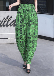 Women Grass Green Pockets Print Chiffon Lantern Pants Summer