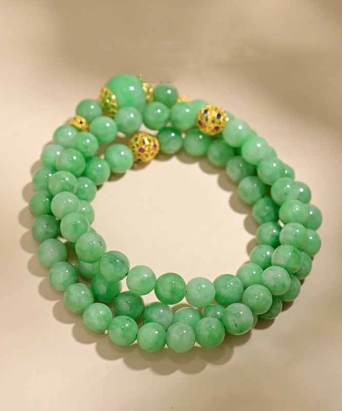 Women Green 18K Gold Jade Beading Collar Necklace