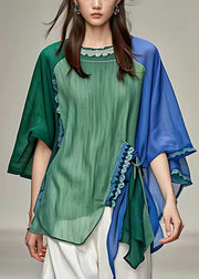 Women Green Asymmetrical Patchwork Shirt Fall