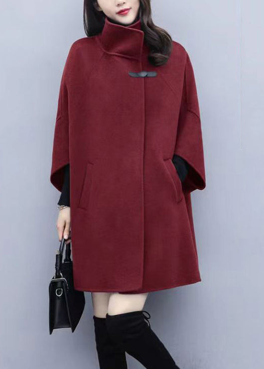 Women Green Button Pockets Patchwork Woolen Coat Fall