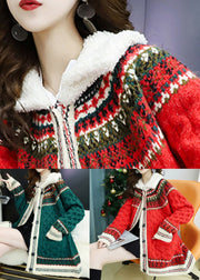 Women Green Button Pockets Thick Knit Coat Long Sleeve