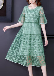 Women Green Embroideried Patchwork Tulle Holiday Dress Summer