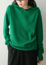 Women Green Hooded Thick Solid Color Wool Sweaters Winter