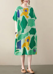 Women Green Oversized Print Cotton Vacation Dresses Summer