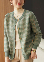 Women Green Oversized Print Woolen Coat Outwear Fall