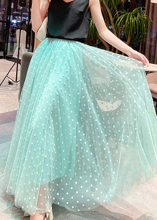 Women Green Print High Waist Tulle Skirts Summer