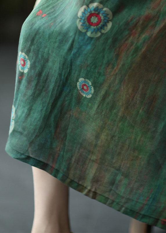 Women Green Print Ramie Elastic Waist Skirt - bagstylebliss