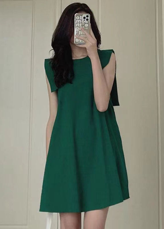 Women Green Slim Fit Original Design Cotton Mid Dress Sleeveless