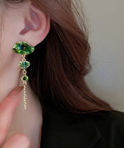 Women Green Sterling Silver Alloy Louts Tassel Drop Earrings