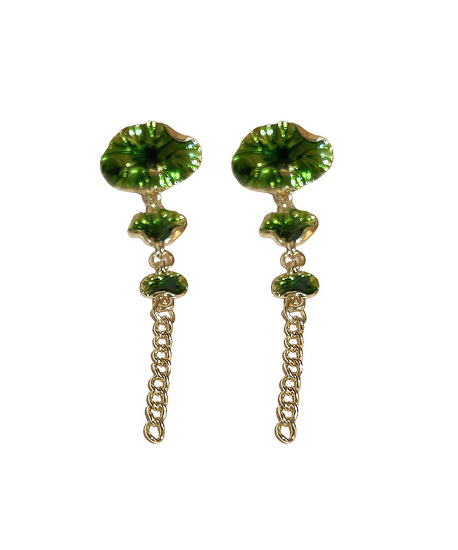 Women Green Sterling Silver Alloy Louts Tassel Drop Earrings