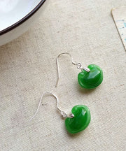 Women Green Sterling Silver Jade Drop Earrings