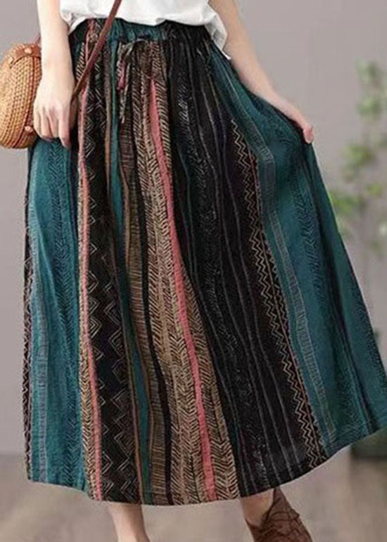 Women Green Wrinkled Patchwork Linen A Line Skirts Summer