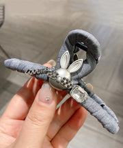 Women Grey Cloth Bow Rabbit Shark Clamp Hairpin